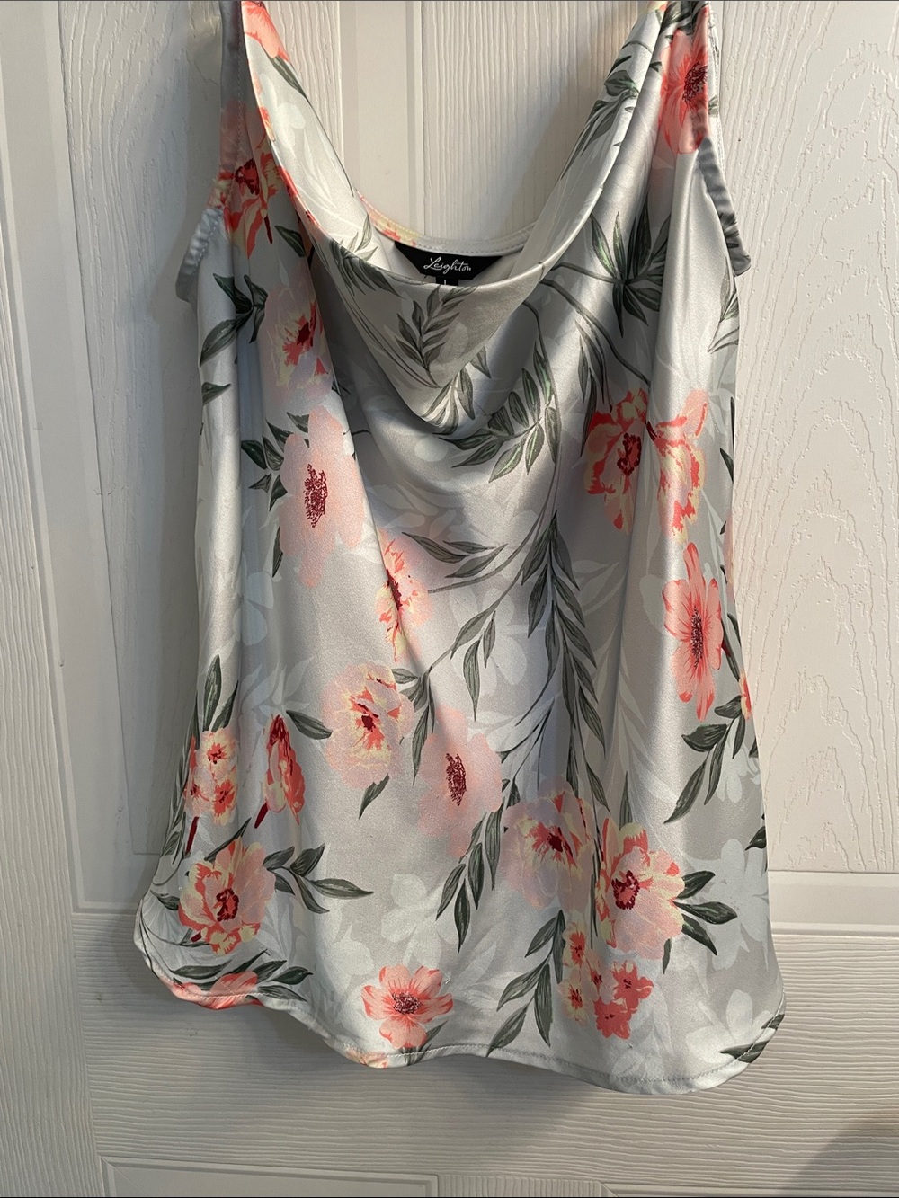 Leighton Mint Green Floral Cowl Neck Camisole with Coral Blooms